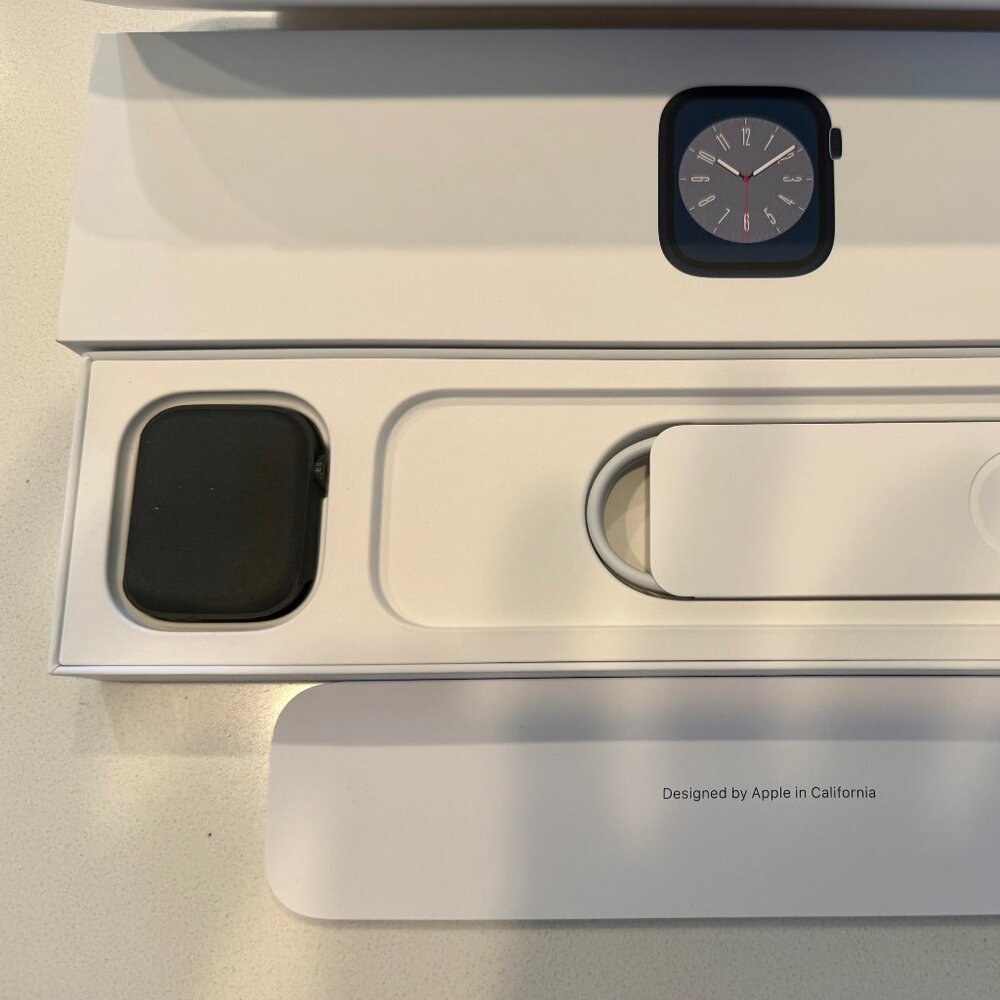 Apple Watch Series 8, Cellular, 45mm M/L, Midnight Aluminum Band, Original Boxes